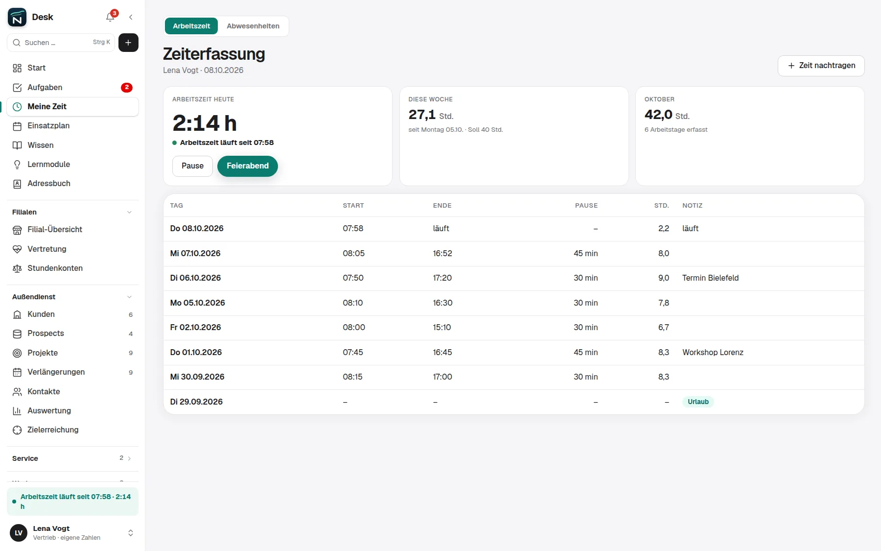 ERP-System, Zeiterfassung